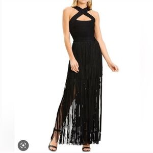 Herve Leger Black Backless Fringe Dress
